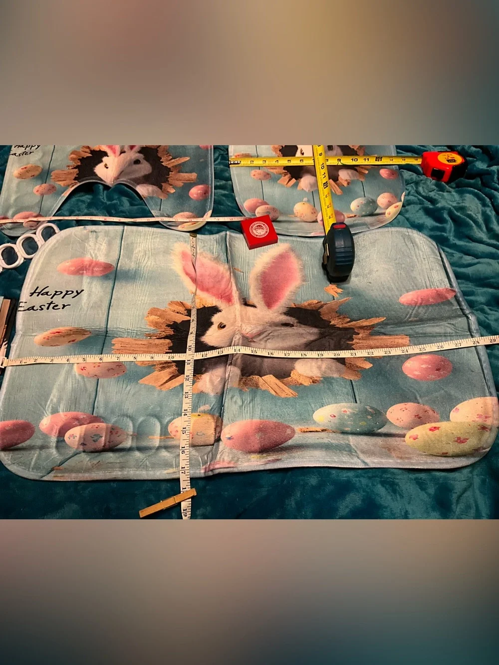 5pc NEW Easter Bunny Bathroom Mat Set Light Blue MATS,SHOWER CURTAIN SEAT COVER